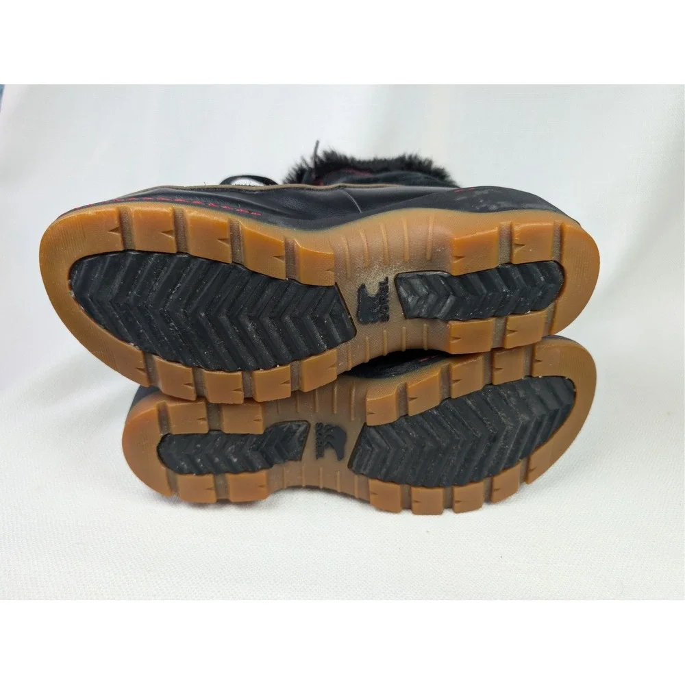 Sorel Tivoli III Waterproof Winter Boots 7.5 Black Red Buffalo Plaid Faux‎ Fur